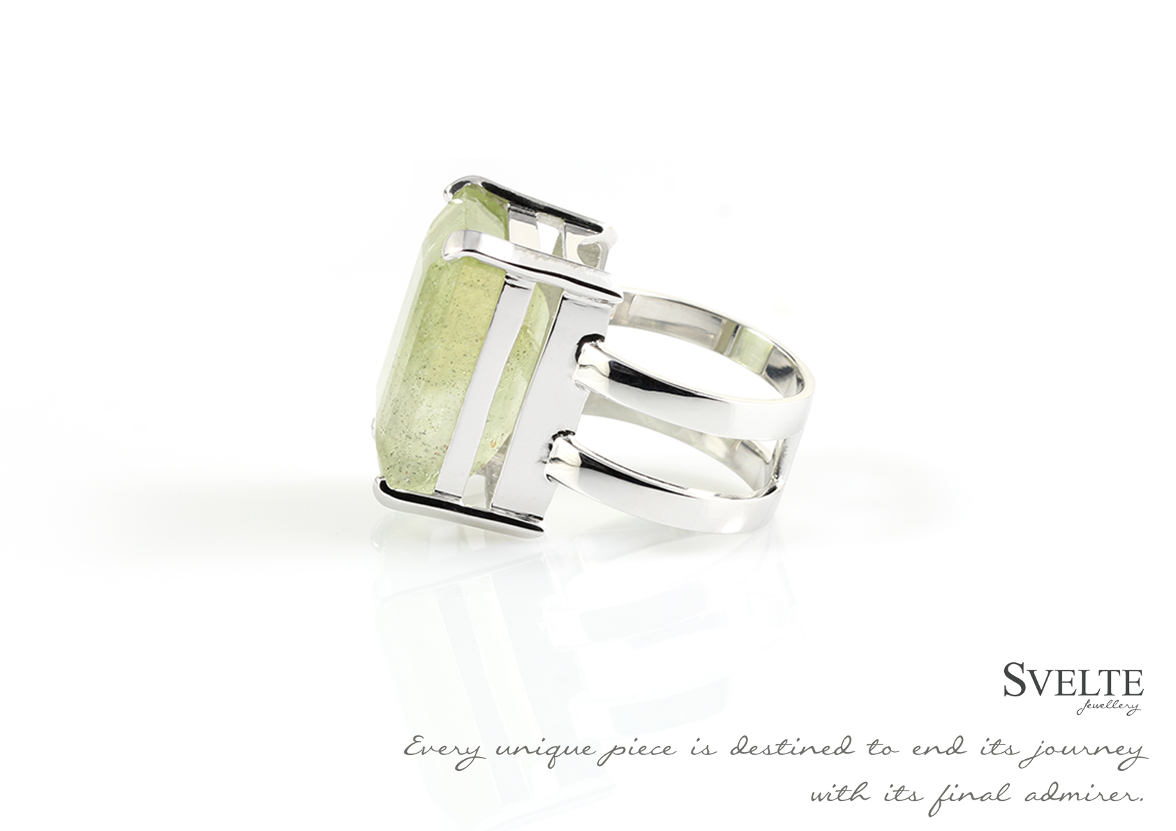Squarish green aquamarine ring 