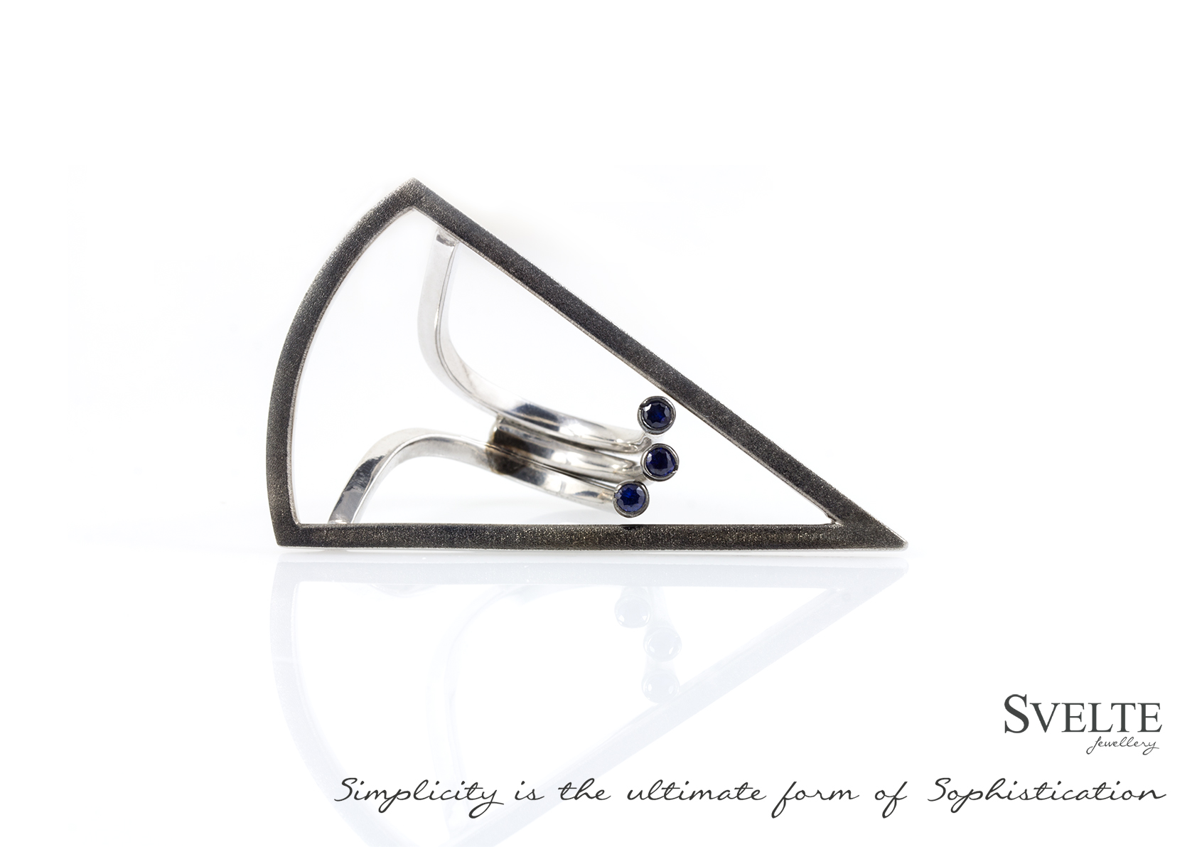 Black Blue Sapphire Triangle Ring