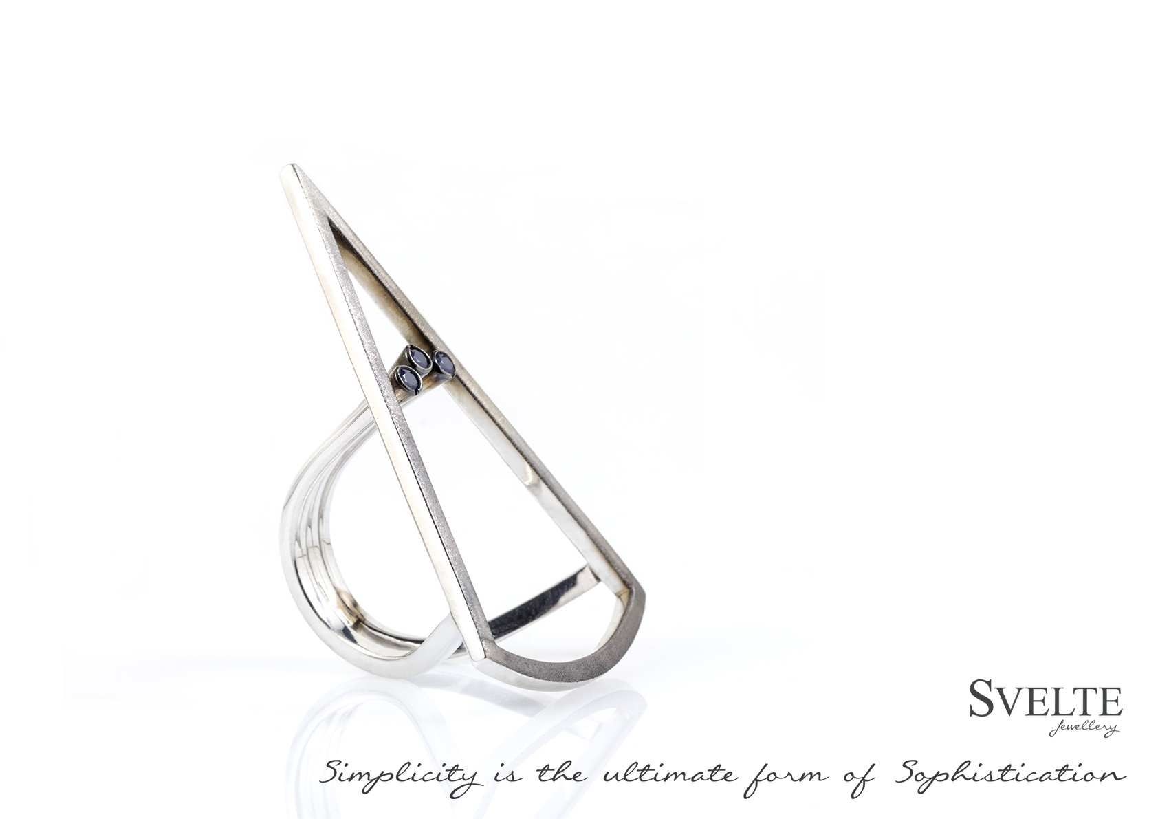 Black Blue Sapphire Triangle Ring