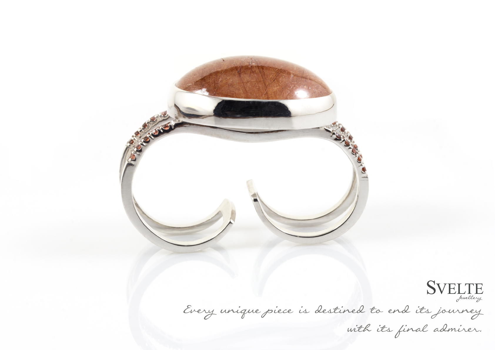 Double Finger Rutile and Garnet Ring